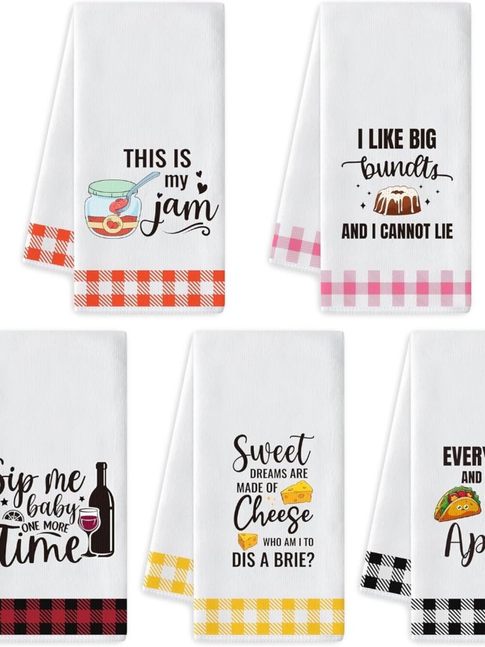 5 Pack Funny Food Kitchen Dish Towels, Absorbent Hand Towels
